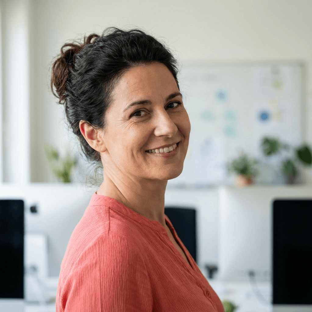 Aylin Demir smiling in a bright clinical setting