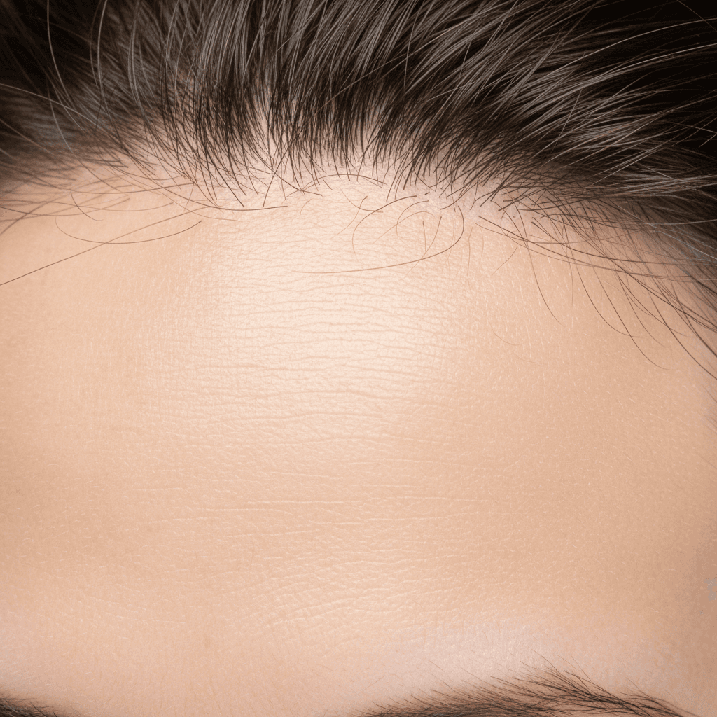 Detailed view of a healthy scalp with visible hair follicles and skin texture