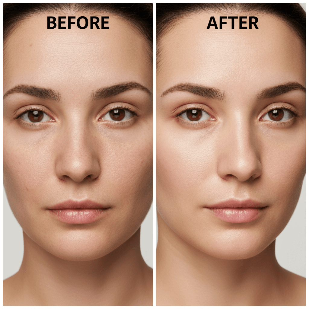 Before and after comparison of skin rejuvenation results on a woman's face
